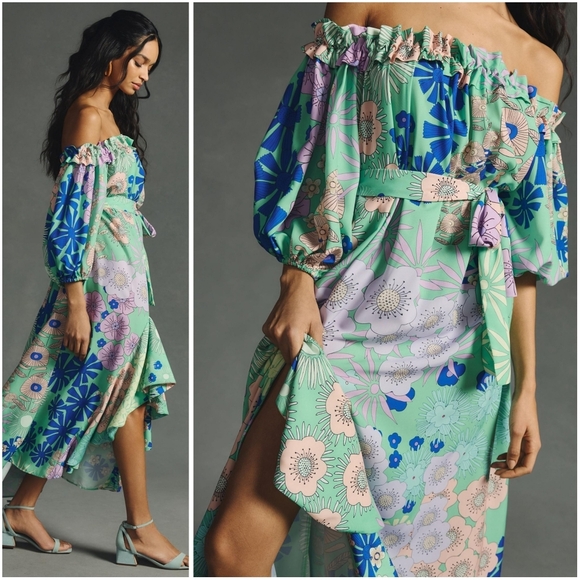 Anthropolgie Oopscool Off The Shoulder Printed Dress XS - Picture 3 of 10